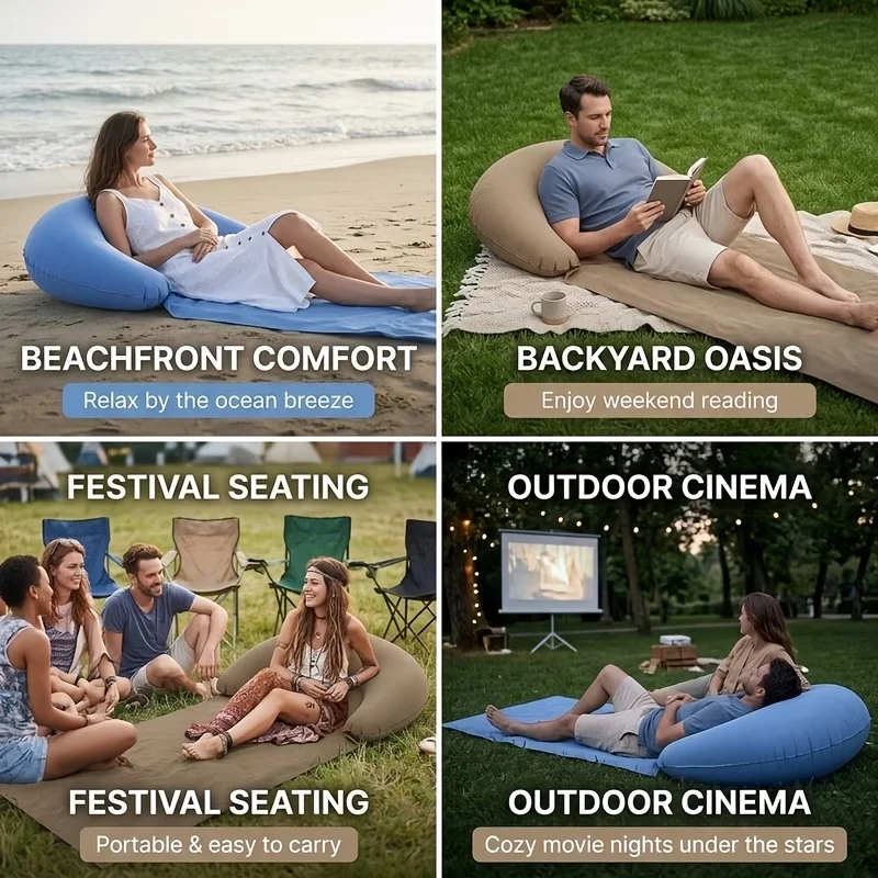 Outdoor Non-Sticky Beach Mat with Mattress Headrest Portable Foldable Picnic Camping Single Anti-Moisture Sleeping Pad Sunbathin
