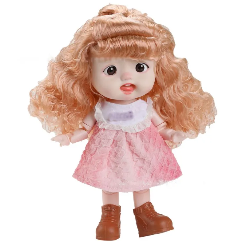 28cm Doll Toy Cute Expression Funny Doll Toy With Clothes 19 Joints Movable 1/6 Girl's Doll Curly Hair 3D Eyes Children Doll Toy