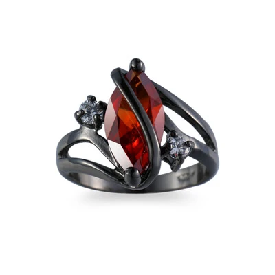 Hot Fashion Luxury Vintage Black Gold Color Red Garnet Zircon Oval Crossed Rings for Women Wedding Jewelry Bijou Bague