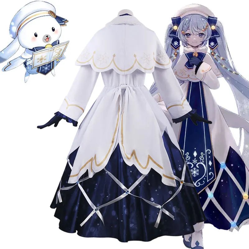 Anime Mikus Cosplay Kostüm Schnee Mikus Mädchen Kawai Lolita Kleid Halloween Weihnachts feier Outfits komplette Sets Frauen Männer Mädchen