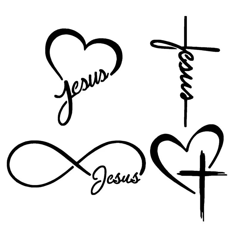 Decals 4 Pack Jesus Heart, Jesus Cross, Jesus Infinity, Cross Heart Car Sticker Waterproof Car Styling Decor