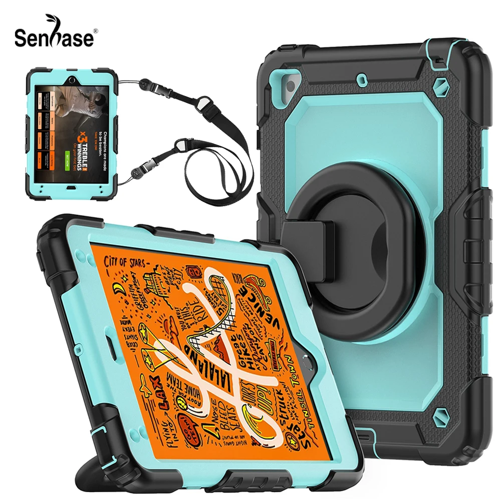 

For Apple iPad mini 4 5 2019 A1538 A1550 A2133 A2124 A2126 Case Kids Shockproof Pull Ring Shoulder Strap Stand Tablet Cover