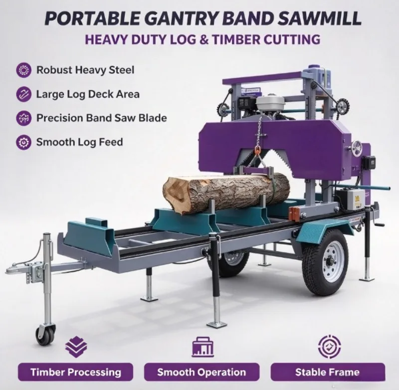 Heavy Duty Wood Band Saw Log Cutting Machine Horizontal Bandsaw Mill For Round Log Timber Processing
