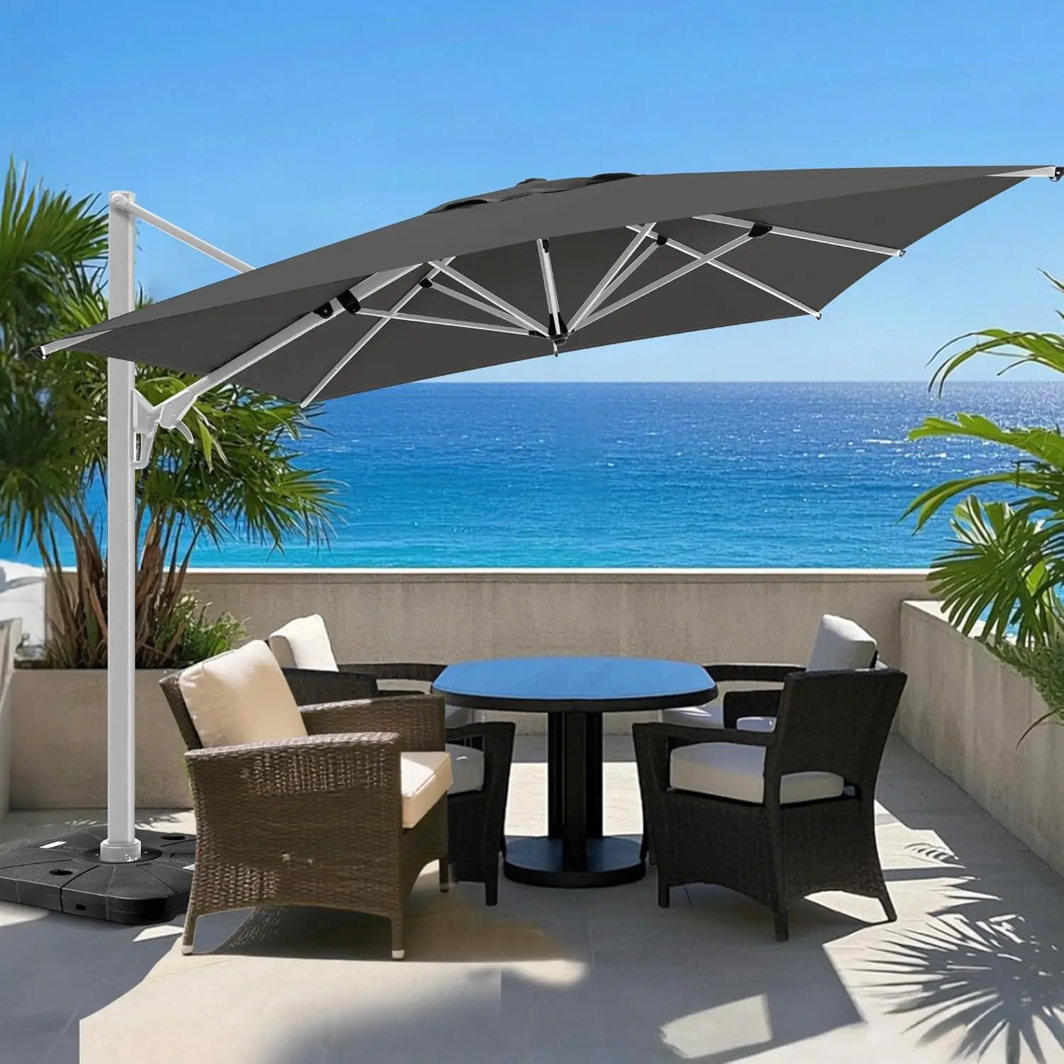

Cantilever Patio Umbrella 360°Rotation Rectangular Outdoor Umbrella