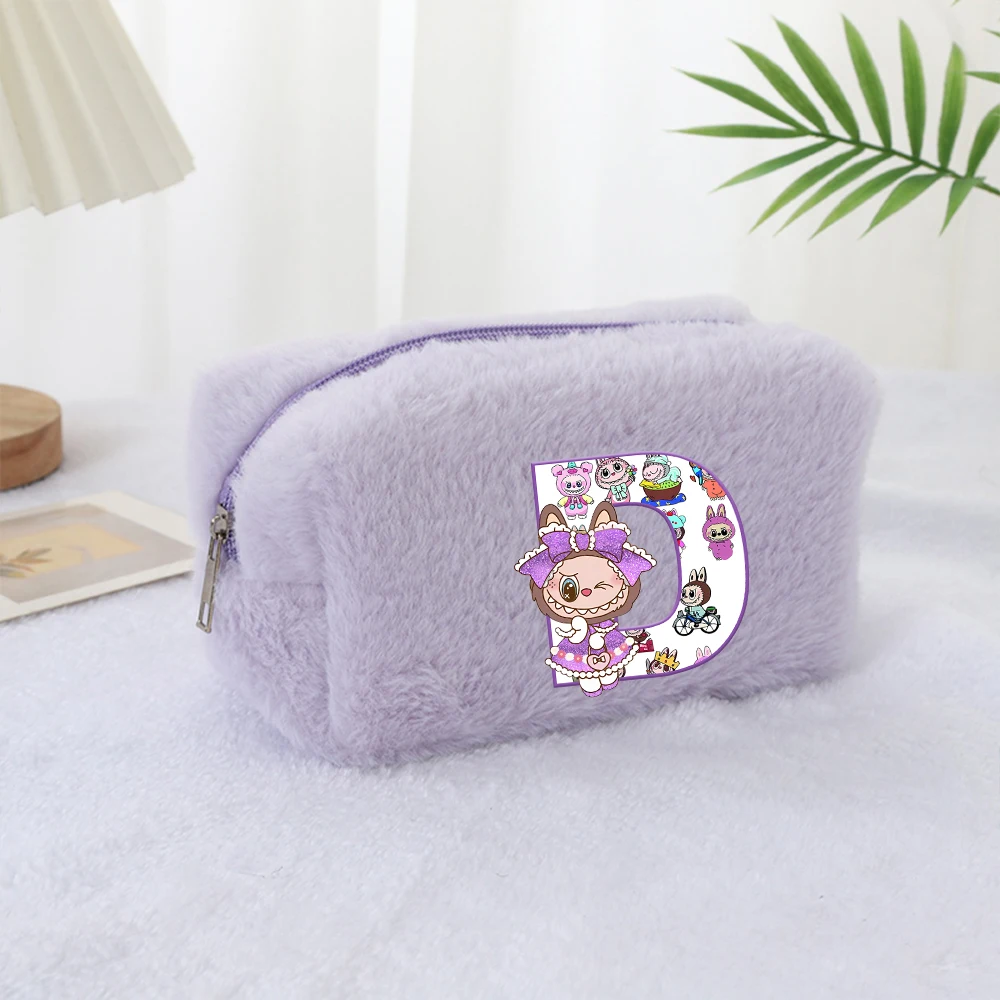 

LABUBU Women Plushes Cosmetic Bag New Labubu Letter A-Z Makeup Bags Ladies Travel Organization Pouch Kids Pink Pencil Case Gift