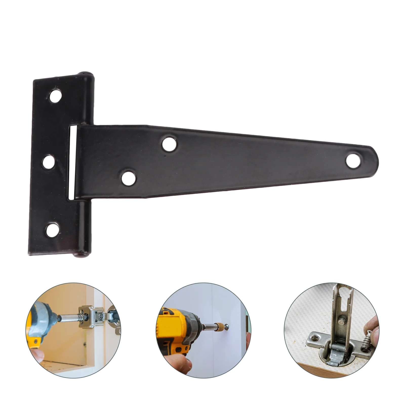 6PCS 4 Inch T Shape Rustproof Iron Light Duty Shed Hinge Gate Strap Hinge Door Gates Hinges(Black) T shape hinges