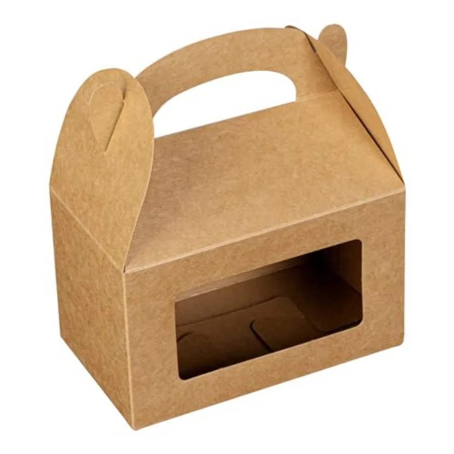 

Bio Tek 6 x 3.5 x 3.5 Inch Gable Boxes For Party Favors, 25 Attractive Gift Boxes - Clear PET Window, Built-In Handle, Kraft Pa