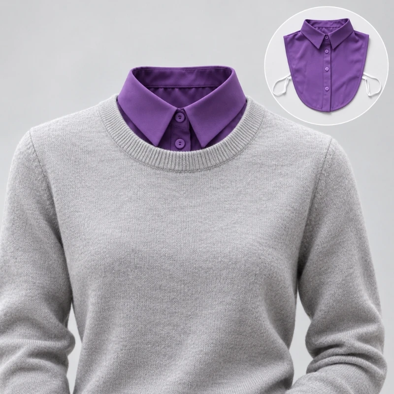 N5KF Shirt Collar with Adjustable Elastic Side Straps for Sweater Layering