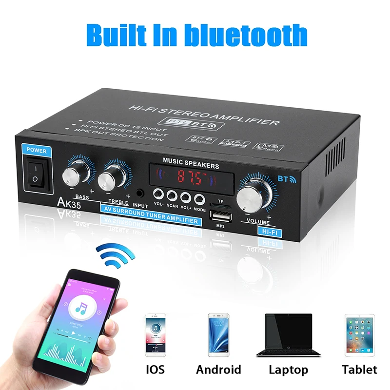 AK35 800W Home Car amplificatori 2 canali bluetooth 5.0 Surround Sound FM USB Remote Control Mini HIFI amplificatore digitale Stereo