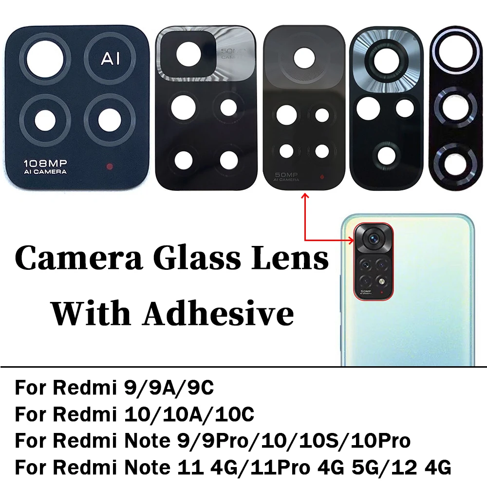 

Back Camera Glass Lens For Xiaomi Redmi Note 9 10 11 12 Pro 9A 10C 10A 9C Rear Camera Glass With Glue Adhesive+Repair Lens Tools