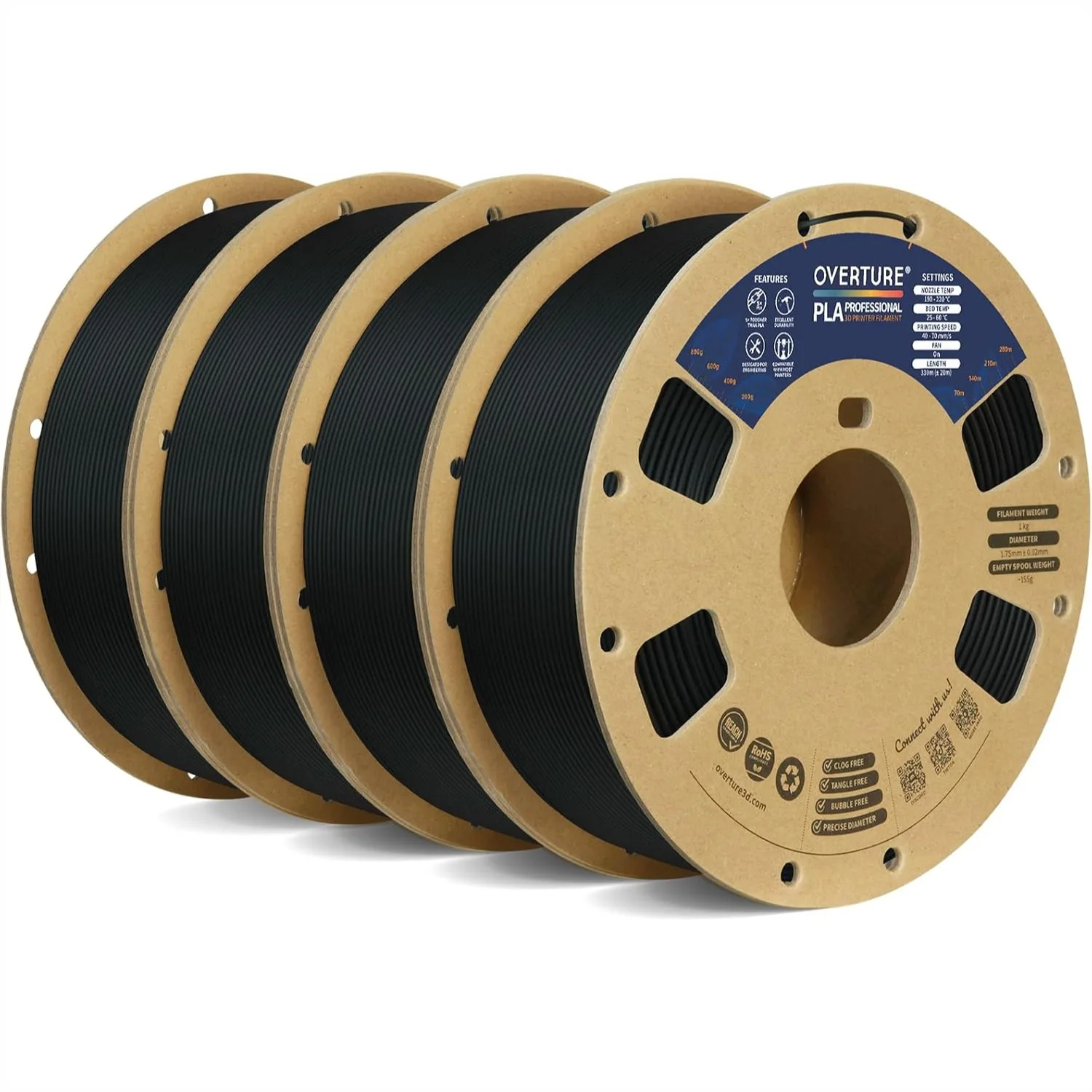 

PLA Plus Filament 1.75mm 4kg Bundle, Strong & Tough for 3D Printer, High Precision +/-0.02mm, Black