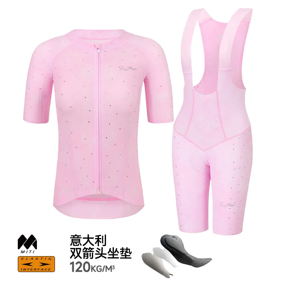 

ISEEMIGGA Soft Mist Powder Cycling Suit for Women - Summer Road Cycling Suit - Quick-Drying Top Set