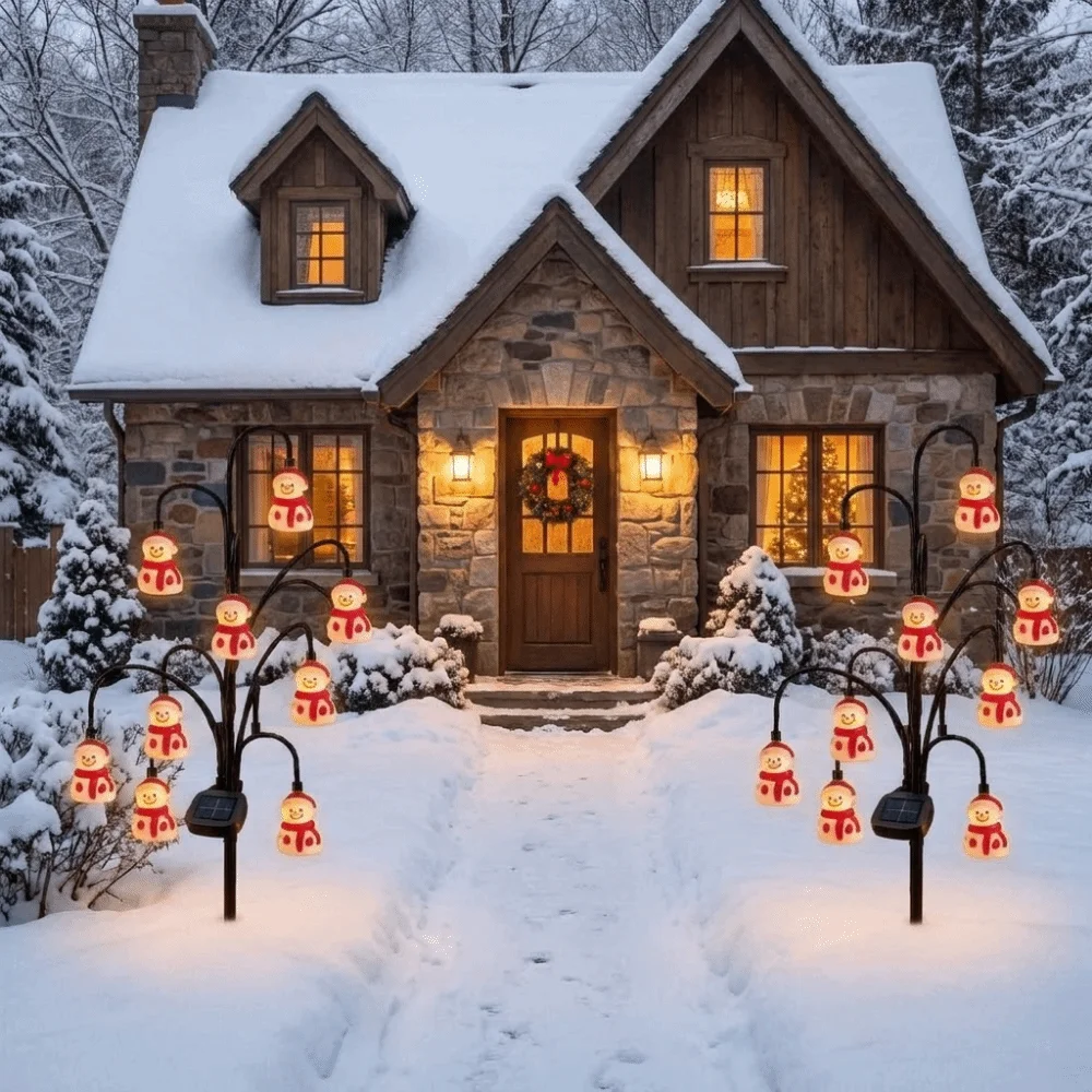 Solar Powered Santa Claus Ground Stake Lights Weatherproof Eco-Friendly Snowman Stake Lamp Auto-On PET