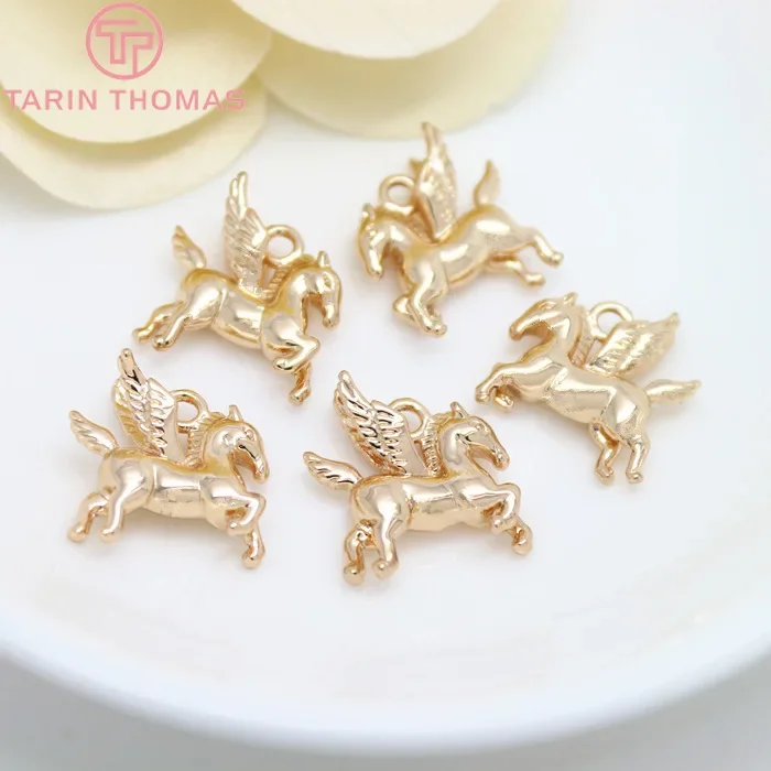 

(1896)6PCS 16x15MM 24K Champagne Gold Color Plated Brass Pegasus Horse Charms Pendants High Quality Diy Jewelry Accessories