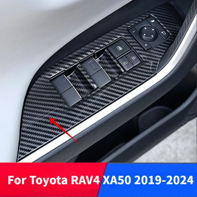 

Для Toyota RAV4 XA50 2019-2024 RAV 4, гибридный АБС-пластик, карбоновое стекло двери автомобиля, кнопка подъема, наклейка на крышку рамки