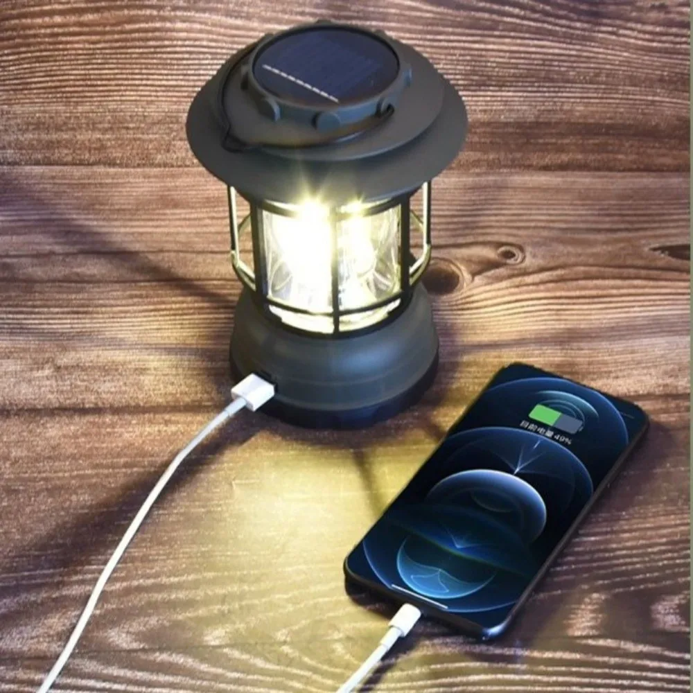 USB Rechargeable Solar Camping Light Battery Powered Portable Solar Camping Lantern Adjustable Brightness Waterproof