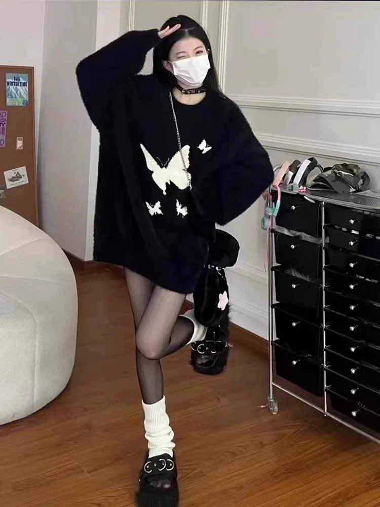 

Soft Cozy Lazy Sle Loose Women's Knitted Sweater Autumn Winter New Faion Faux Fur Sweet Spicy Top Thi