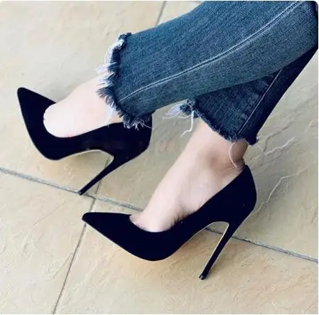 Dark Blue Purple Black Velvet Pointed Toe Shallow Slip On 8 10 12 CM Stiletto High Heel Pumps Women Party Dress Shoes Size 45