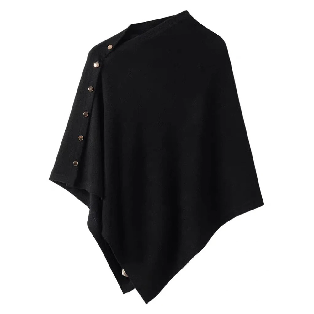 Loose Fit Solid Color Knitted Shawl Scarf for Women with Buckle Warm Single Sided Split for Casual and Formal Use