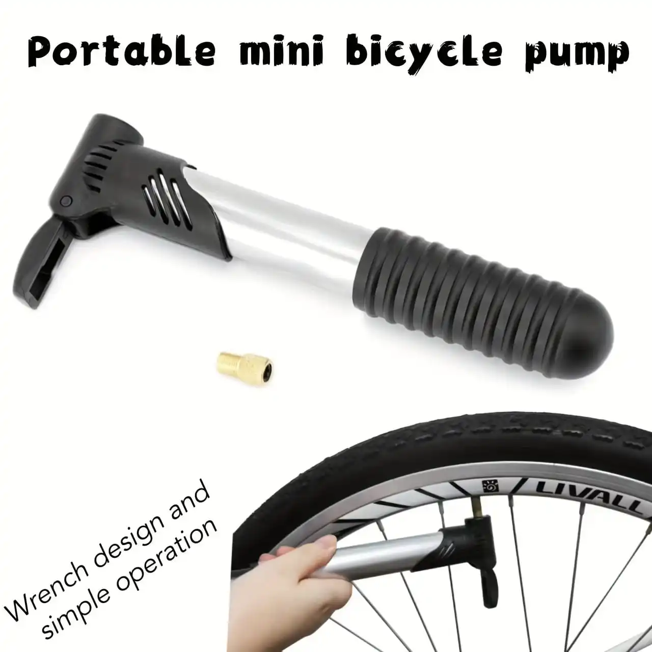 2025, tragbare Mini-Fahrradpumpe – 80 PSI silberne Aluminium-Fahrradpumpe für Rennrad-Mountainbikes mit Manometer und Reifenfüller