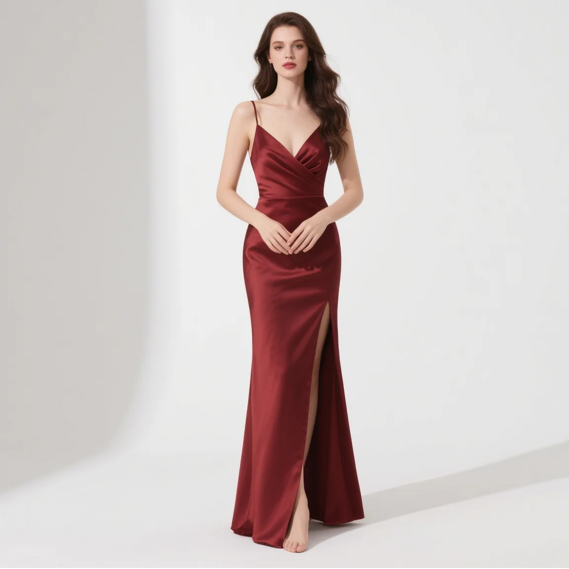 

Elegant Sheath Evening Dress Satin Sleeveless Spaghetti Strap High Split Sweep Train Wedding Guest Dress 2025 free customized