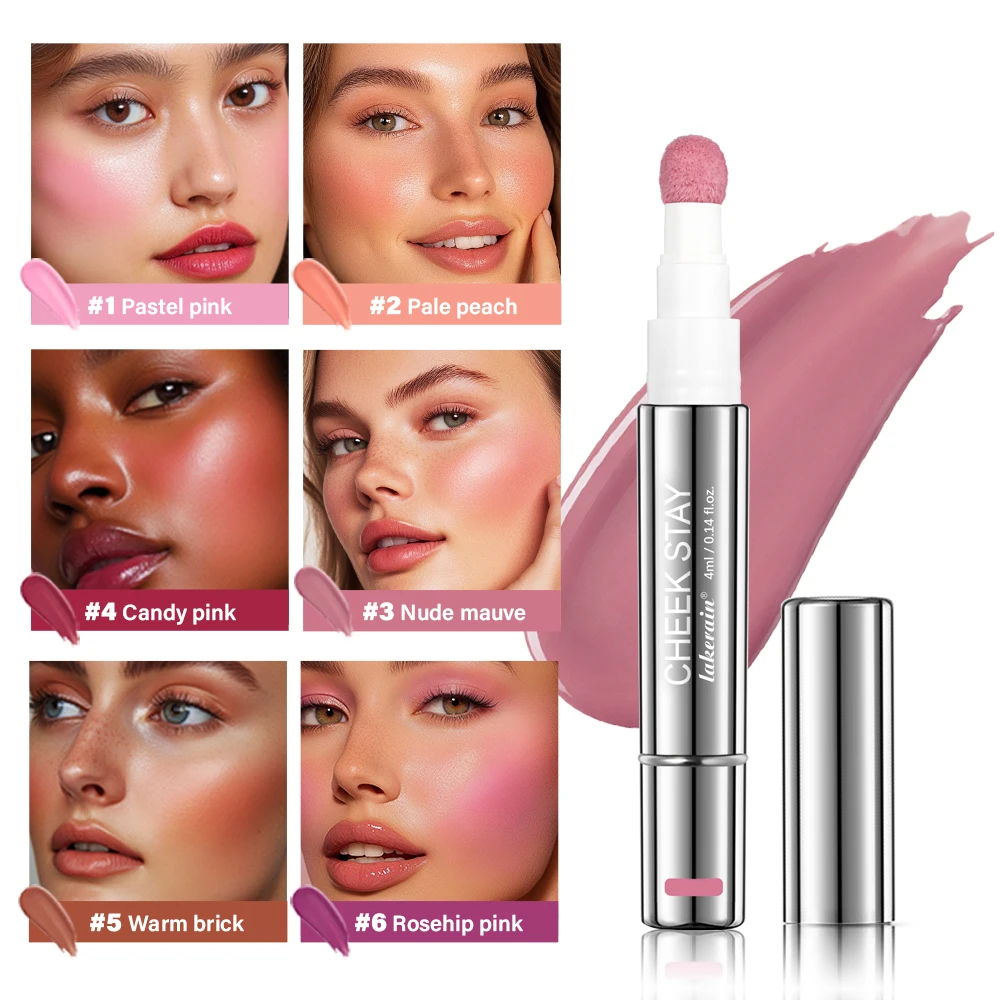 

Жидкие румяна, 6-цветные, долговечные, с высоким содержанием пигментов, натуральные пятна щек, сияющие гладкие румяна, губка-аппликатор для макияжа щек