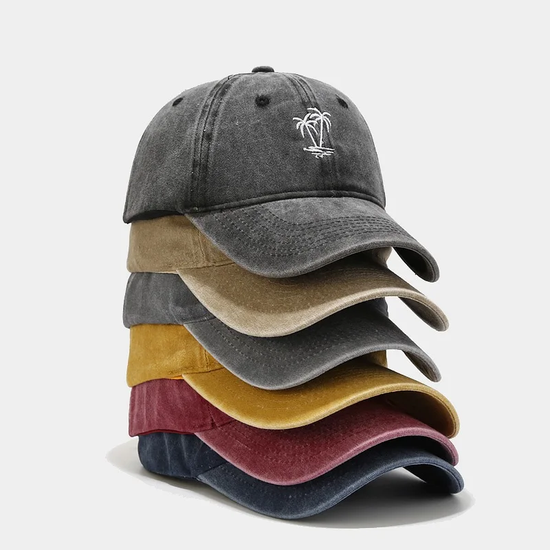 

Men Women Casual Outdoor Dad Hats New Unisex Washed Cotton Cap Coconut Tree Embroidery Vintage Baseball Cap
