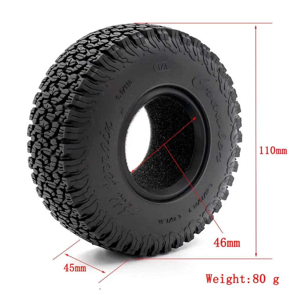 4pcs 1.9" 110x45mm Rubber RC Crawler Tyres for 1/10 TRX4 Axial SCX10 Wraith RC4WD Yikong RGT Wrangler Upgrade Parts 4