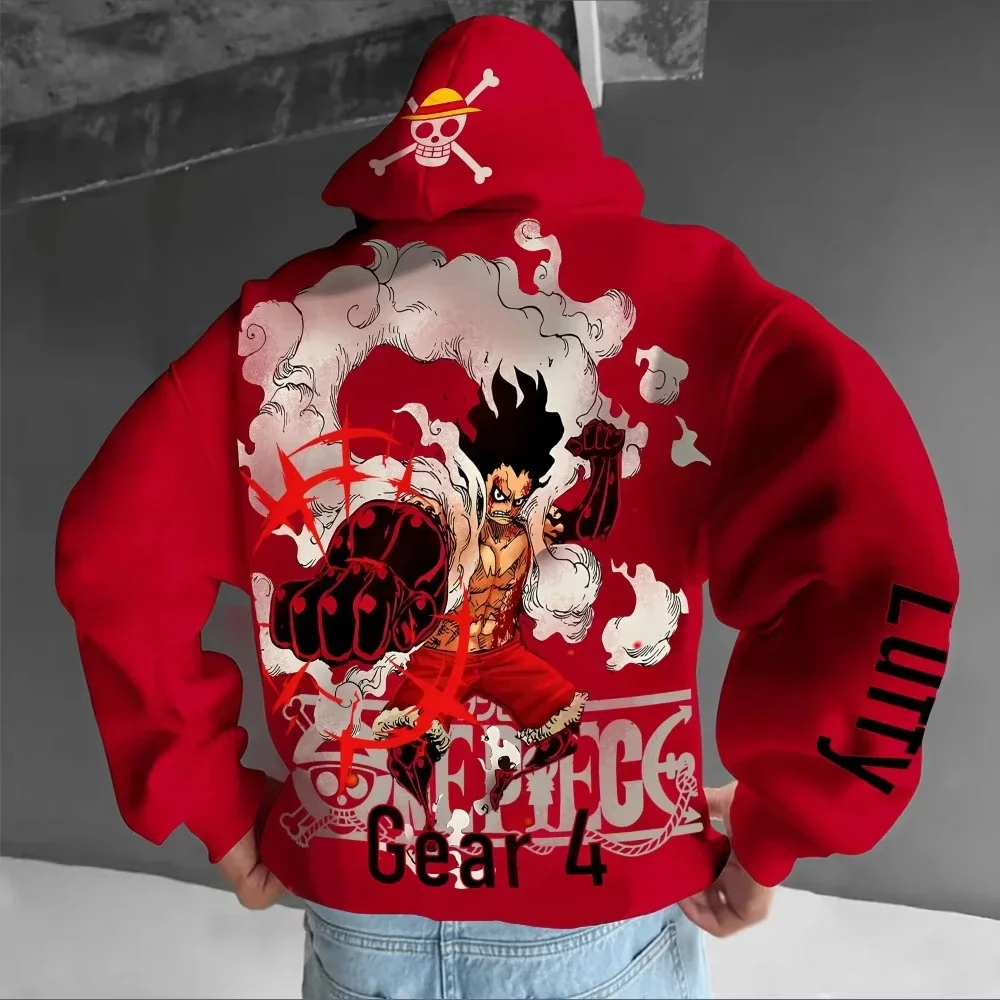원피스 애니메이션 콜라보레이션 남성 후드티 2026 가을/겨울 오리지널 트렌드 스트리트웨어 캐주얼 루피 신상 부모-자녀 상의