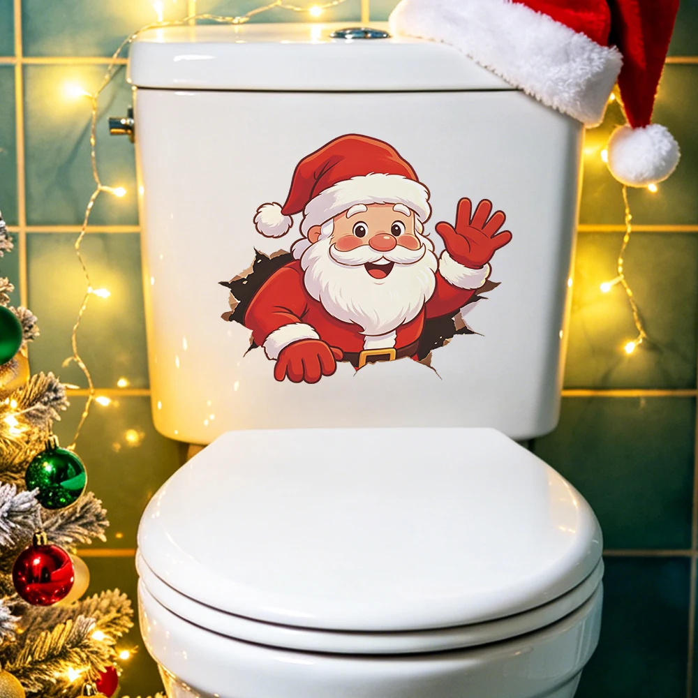 Merry Christmas Wall Decals Xmas Bells Red Bow Holly Berries Winter Holiday Wall Sticker Toilet Lid Decor