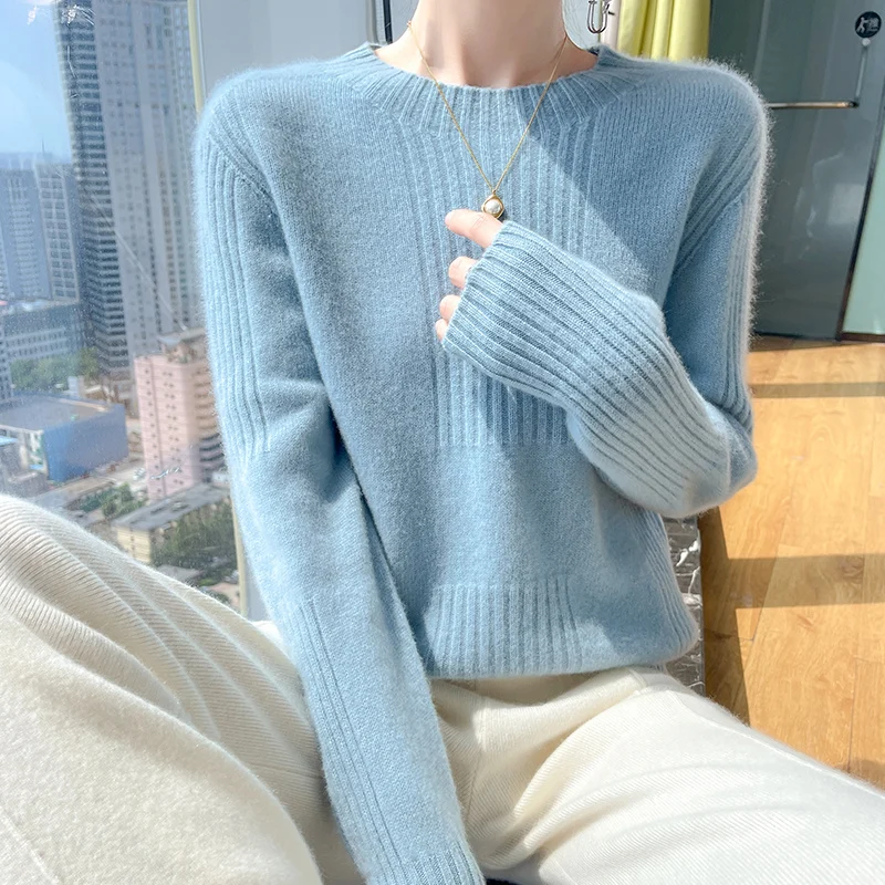 

Women's Half-High Collar Knitted Pure Wool Sweater Long Sleeve Autumn Winter Loose Cashmere Base Shirt Tassel Detail
