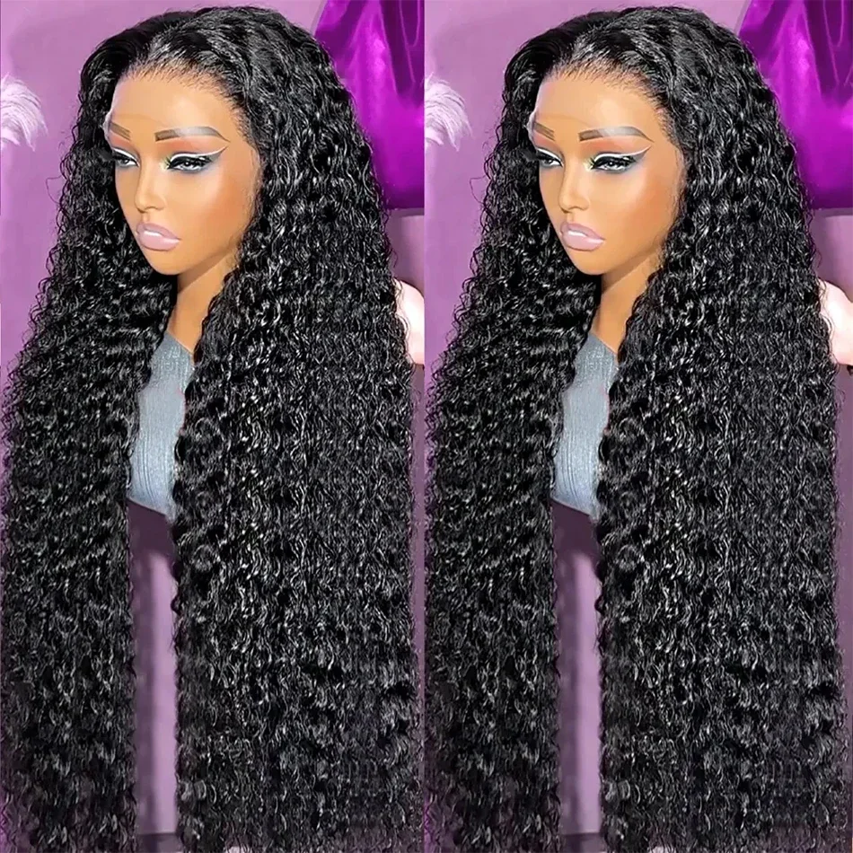 Deep Wave Lace Front Human Hair Wigs Brazilian 30Inch Curly 13x6 HD Lace Frontal Wig 200 250 Density Wigs For Women Pre Plucked