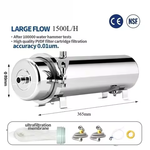 Whole House High Flow UF 1500L Water Purifier 0.01&mu;m Stainless Steel Mineral Filter with Washable Reusable PVDF Membrane