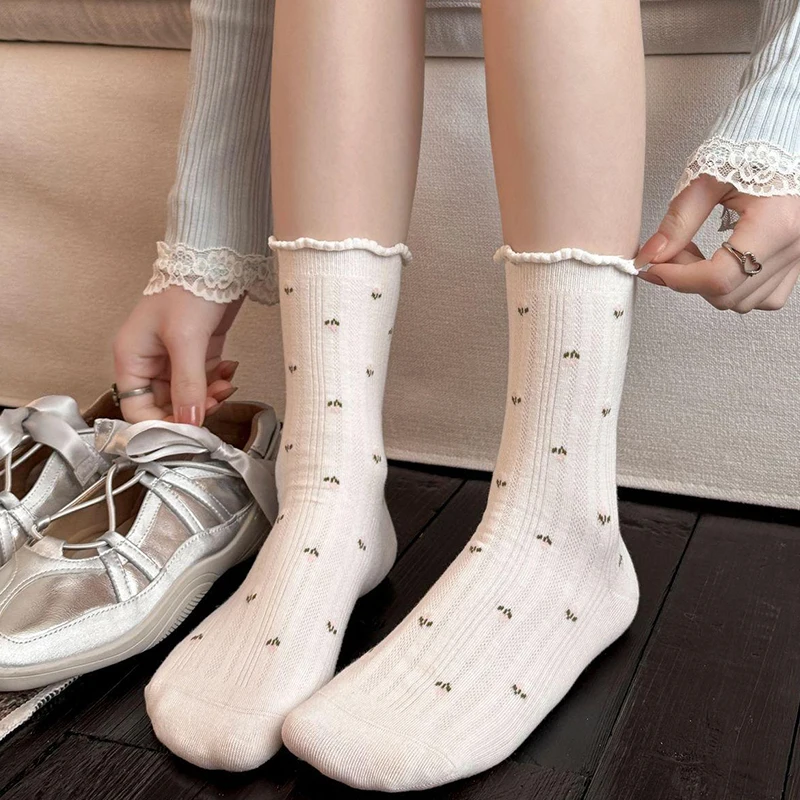 Rüschen-Mesh-Socken für Damen, japanische Blumen-Knöchelsocken, atmungsaktiv, weich, niedlich, Sommersocken, leicht, süßer Stil für Canvas-Loafer