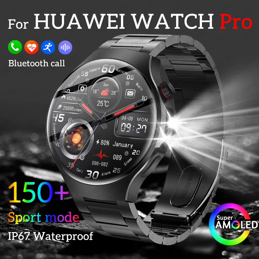 

2025 New Outdoor Men SmartWatch AMOLED Fitness 150+ Sport Mode Heart Rate Bluetooth Call IP67 Smartwatch Android IOS For Huawei