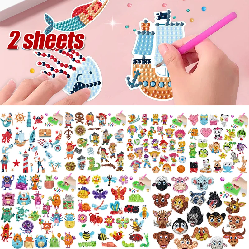 2pcs Diamond Painting Stickers DIY Children Gift Cartoon Animal Art Set Beginners Mosaic Stickers By Numbers Kits Crafts for kid