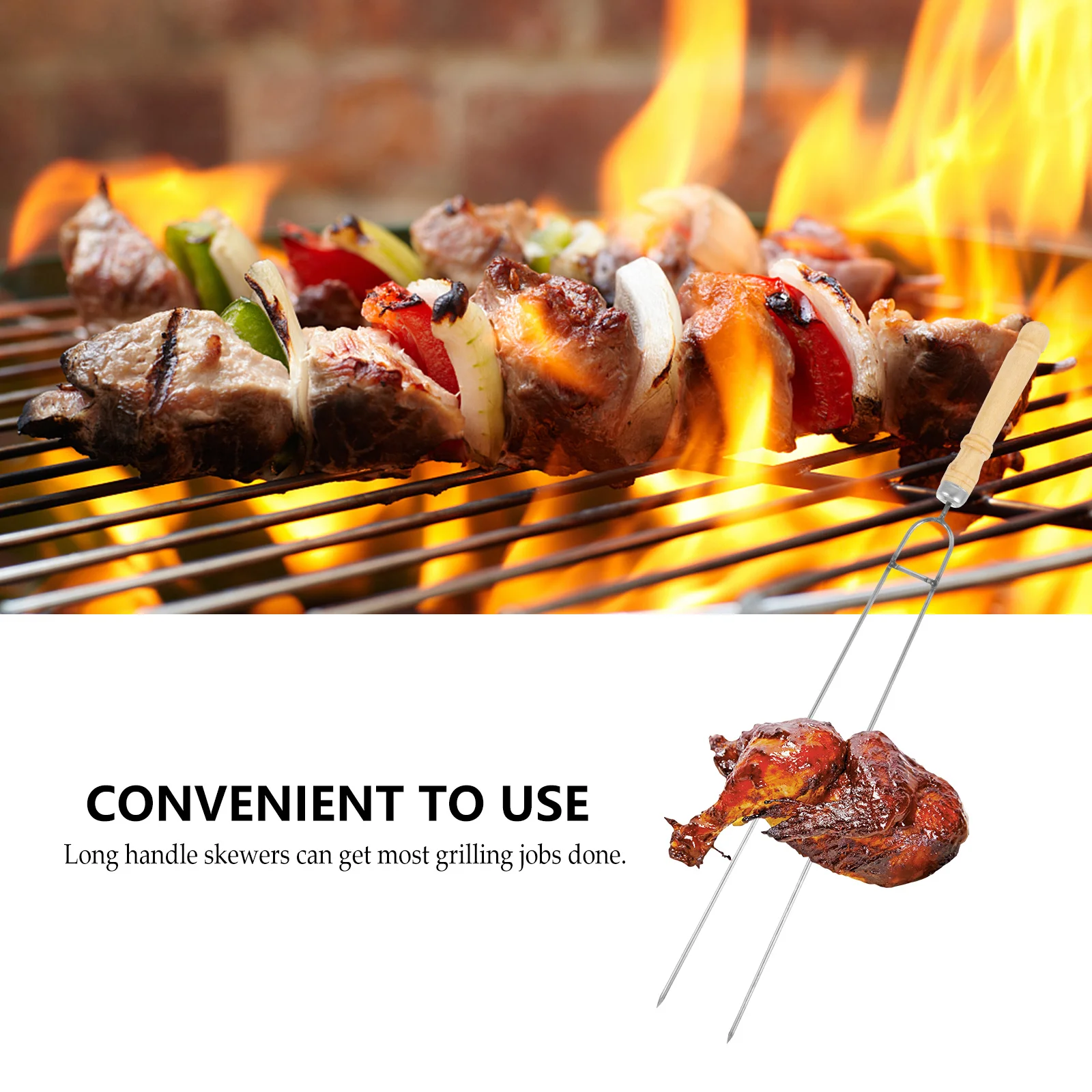 

12 pcs Stainless Steel Bbq Skewers Long Handle Durable Reusable Meat Sticks Rustproof Grilling Tools For Hot Dogs Practical