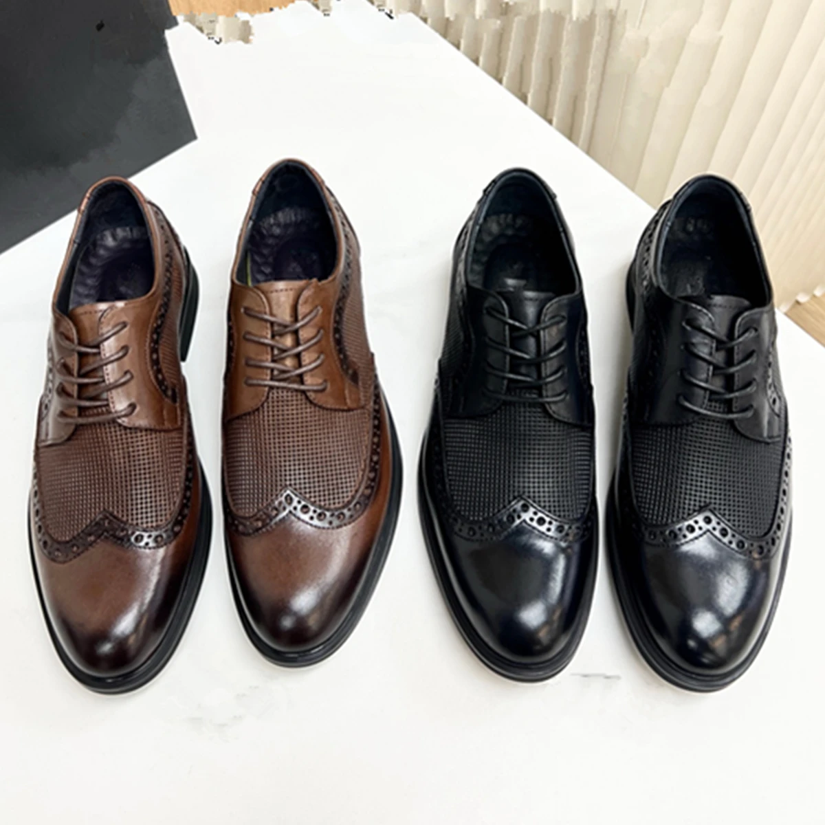 Maxdutti Retro Baroque Style Shoes Genuine Leather Flat Shoes Men British Men's Business Leather Shoes