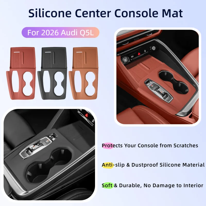 

For 2026 Audi Q5L Anti-Slip Silicone Center Console Panel Protector Mat with Cup Holder Interior Modification Accessories