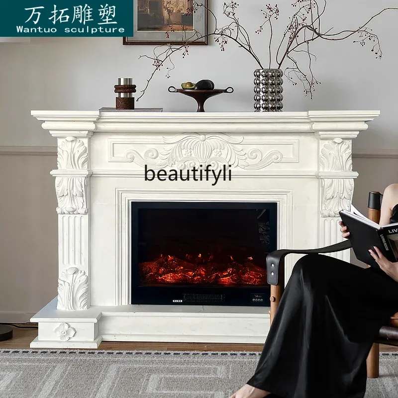 

Y48 Marble fireplace European French retro living room decorative cabinet marble stone, mantel