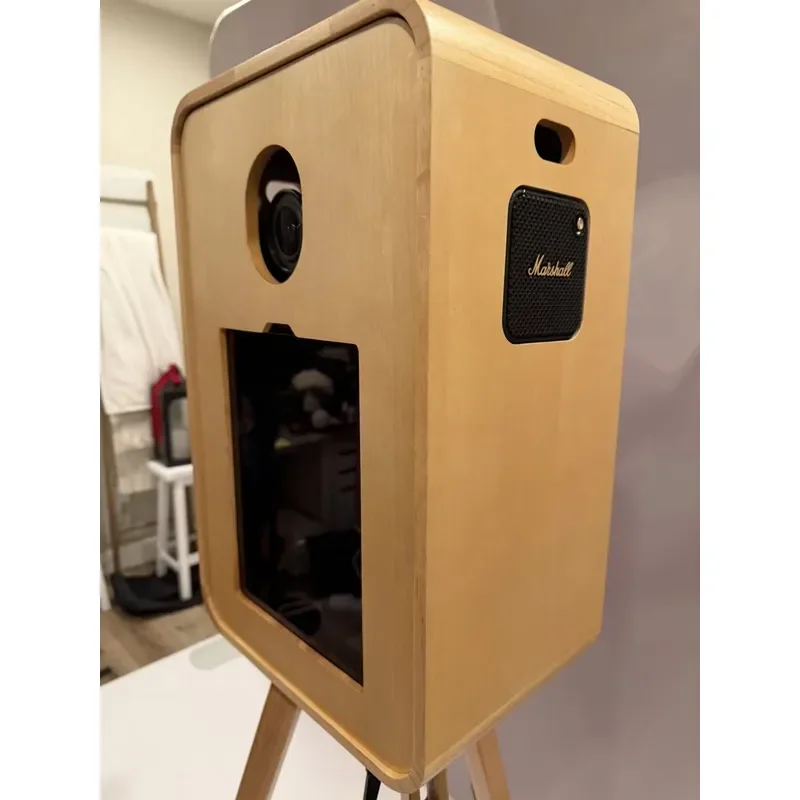 Retro Solid Wood 18.5 Inch Touch Screen Digital SLR Camera Photo Booth Full Set with Printer Holder and Air Case for Events