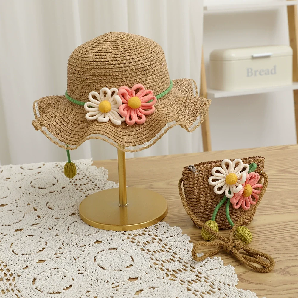 Girls' Summer Straw Hat & Bag Set sun hat baby comfortable beach straw hat suit children  햇빛가리개 모자