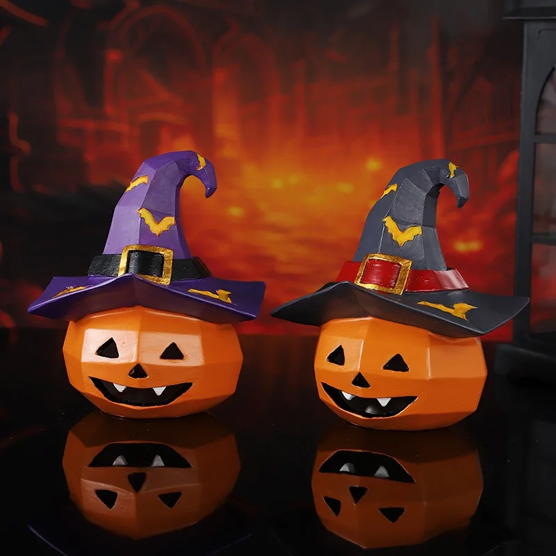 

Halloween Pumpkin Statue Resin Witch Hat Figurines Festival Home Happy Haunting party Decor Friend Gift