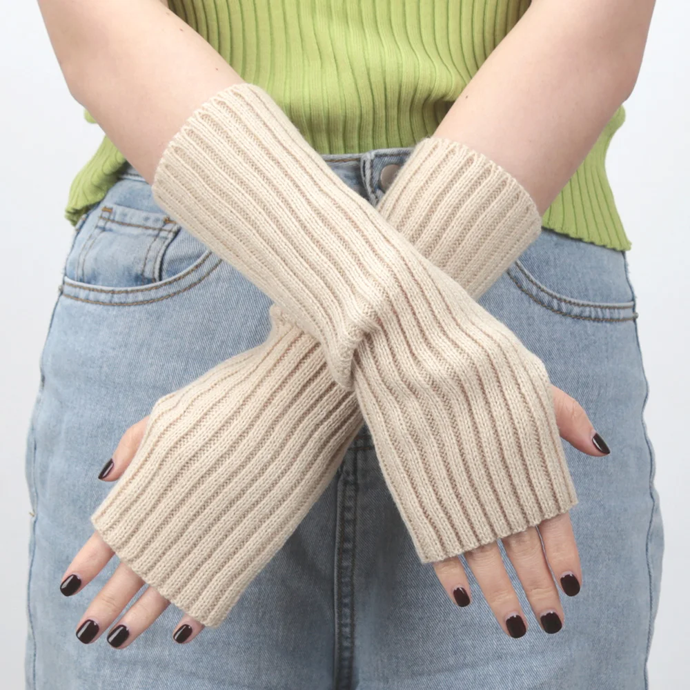 30cm Fingerless Gloves Women Mitten Winter Arm Warmer Knitted Arm Sleeve Fine Casual Soft Girls Goth Clothes Punk Gothic Gloves