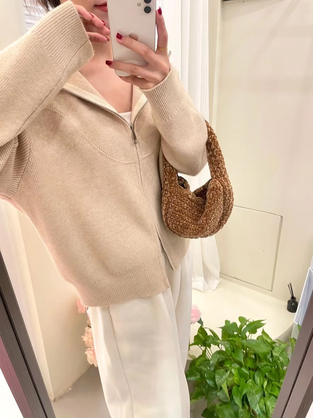 Double zipper, lazy and fashionable large version loose silhouette lapel knitted cardigan sweater