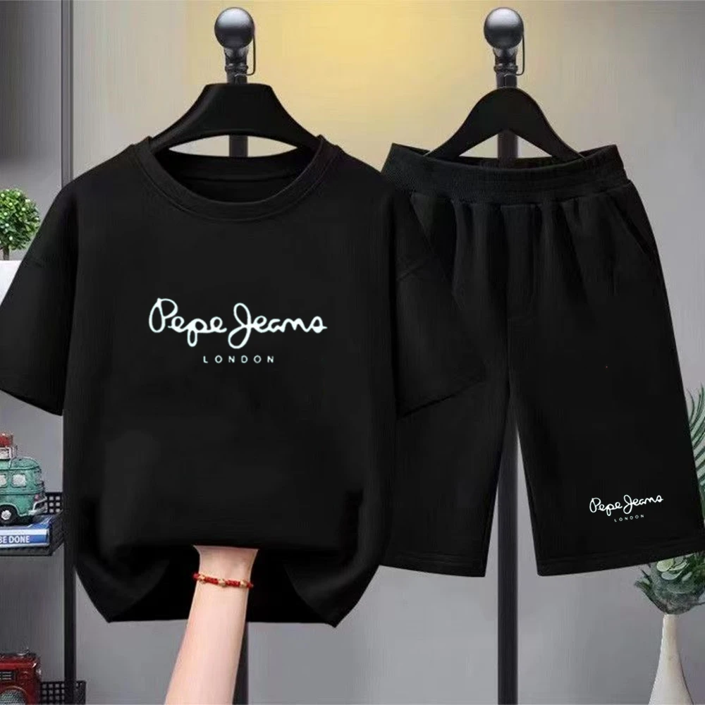 T-shirt imprimé avec lettres de marque pour enfants, haut à manches courtes + short, ensemble de vêtements de sport décontractés à la mode pour garçons et filles de 3 à 12 ans