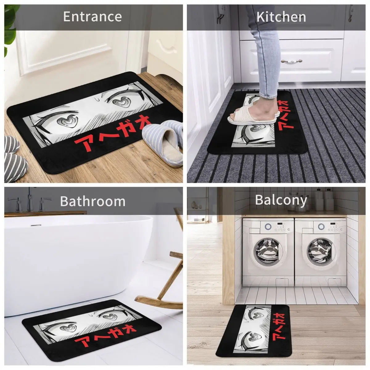 Anime Japanese Non-slip Doormat Bath Mat Ahegao Eye Balcony Carpet Welcome Rug Bedroom Decor