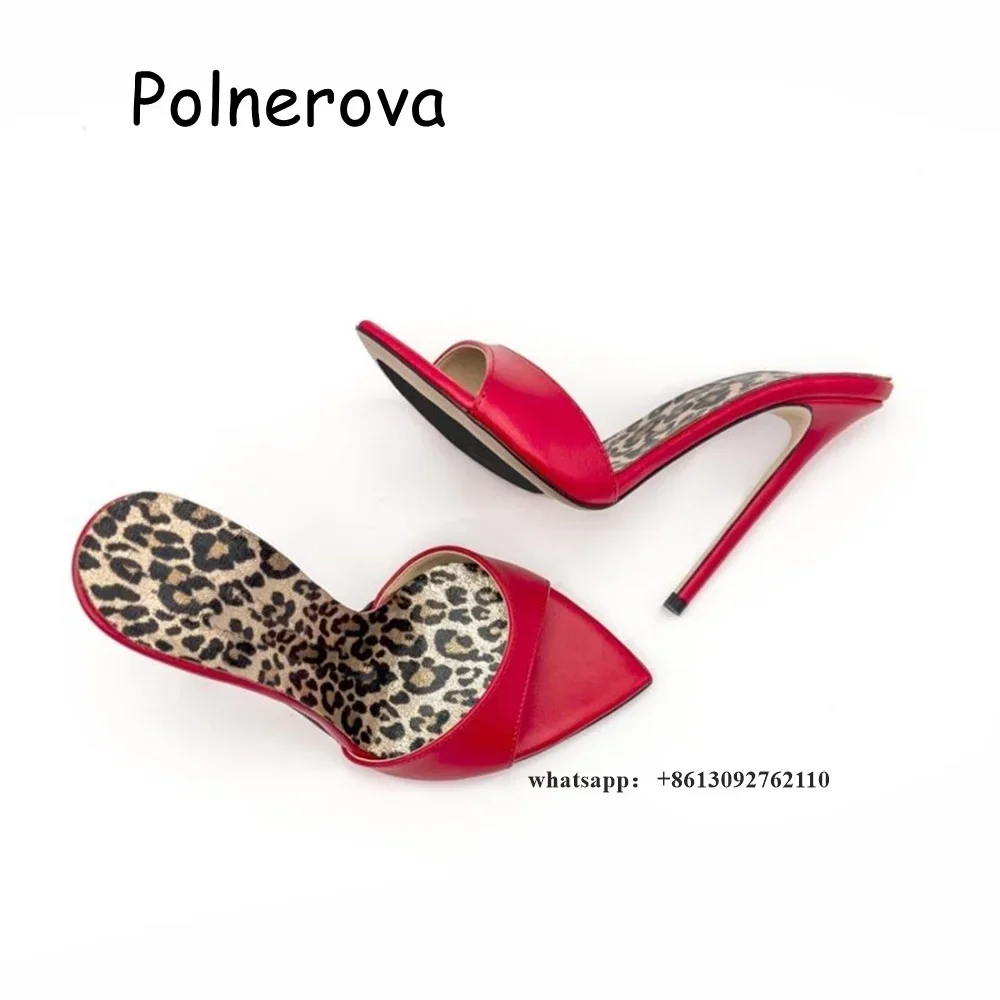 Satin Leopard Base Slippers Pointed Toe Thin High Heels Women\'s Shoes Summer Casual Sexy Slip On Party One Word Belt Slippers