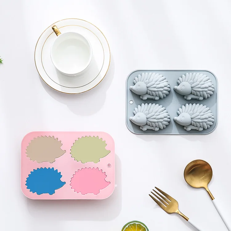 

4 Cavity 3d Cute Hedgehog Silicone Mold Fondant Candy Chocolate Mould Baking Tools Handmade Soap Epoxy Resin Mold Cake Decor