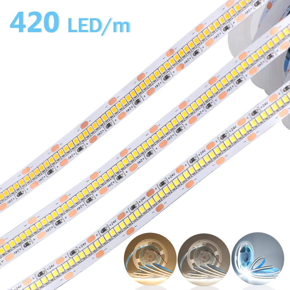 

420LEDs/M 10mm LED Strip Light 5m/Roll DC24V 2025 Flexible LED Tape Super Bright White Warm White 4000K IP21/IP67 for Home Decor